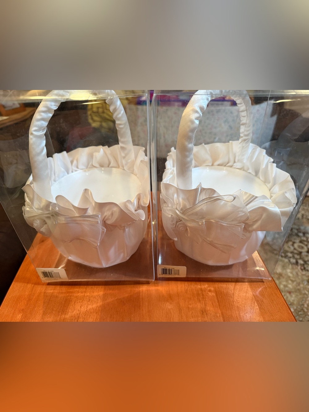 White Satin Flower Girl Baskets (Set of 2)